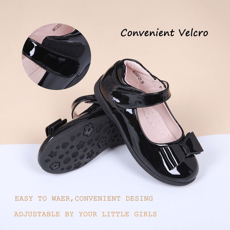 ALPHELIGANCE Girls Mary Jane Strap School Uniform Dress Flat Ballet Shoes Bright Black - Image 5